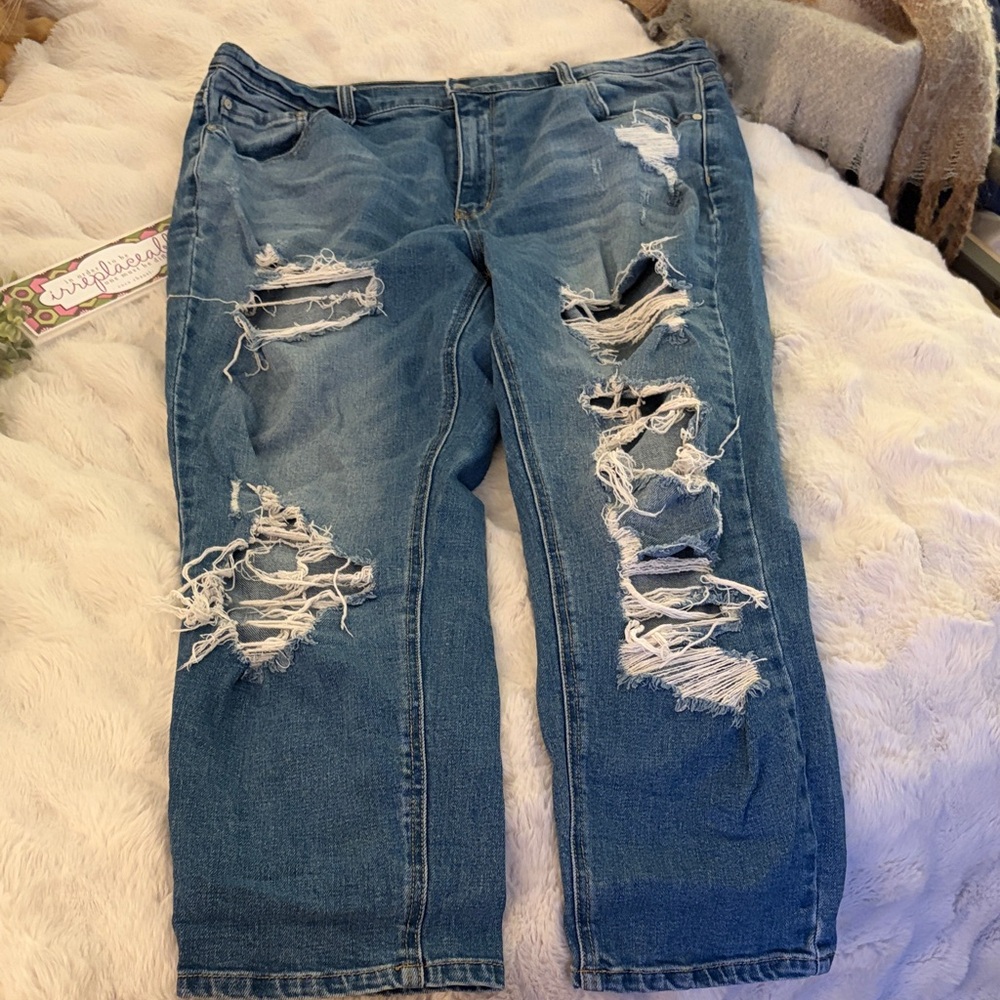 Fashion Nova Ripped Blue Boyfriend Jeans